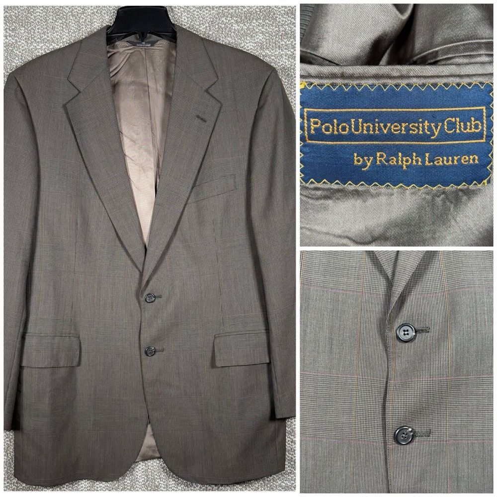 Polo University Club Polo Ralph Lauren Blazer 41R Beige Glen Check 2 Button Wool